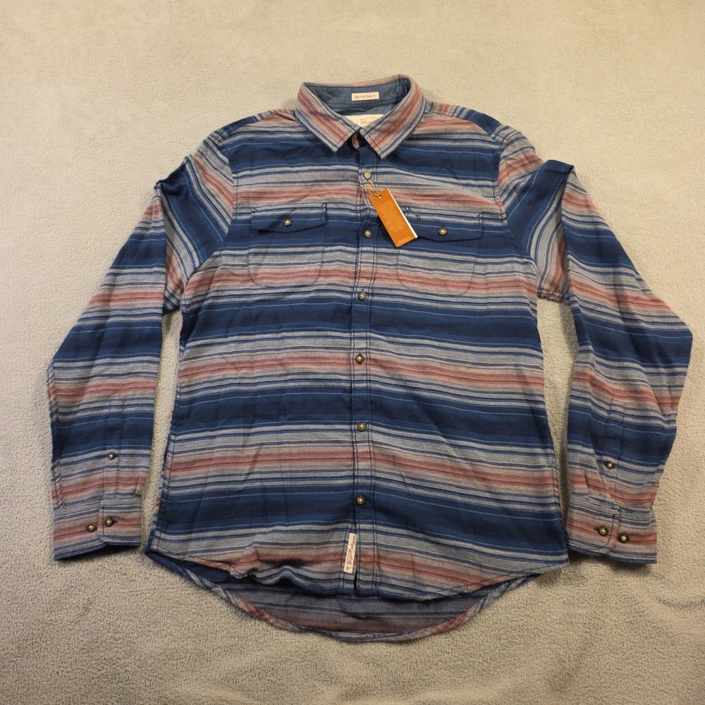 Original Penguin Button Down Shirt Mens L Blue Heritage Slim Fit Striped Skater